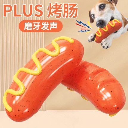 squeaky American sausage dog toy