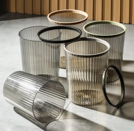 Small trumpet-shaped PET striped trash can