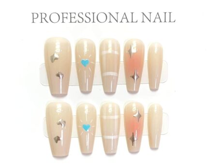 Medium Stiletto Fresh Grid Pattern Nail Tips