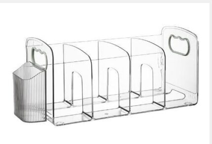 Transparent PET Four-Compartment Book Stand with Pen Holder