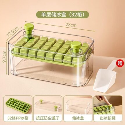 64-Cavity Ice Cube Tray Storage Box (Green)